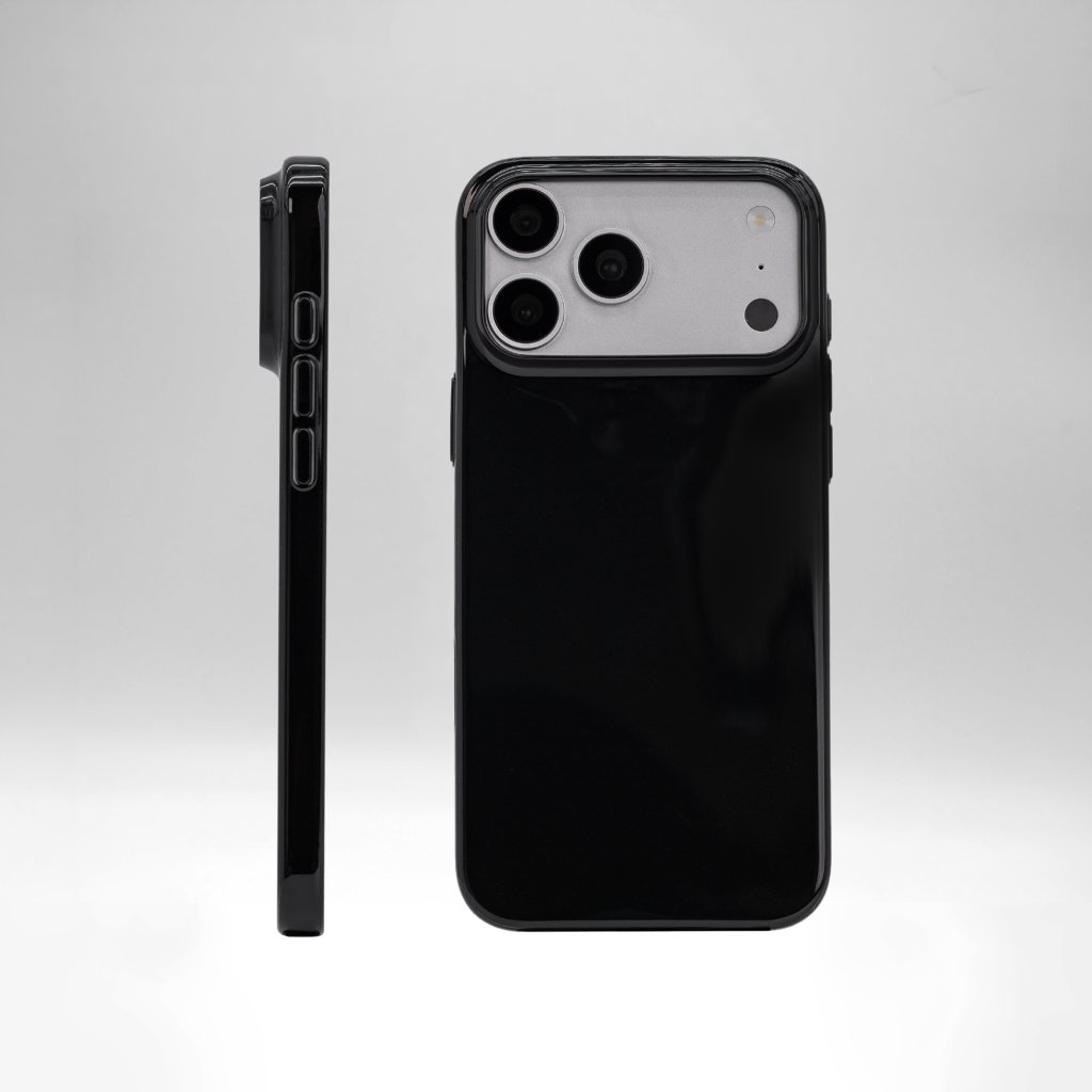 Jet Black Super Thin Case on iPhone 18 Pro Max, side and back